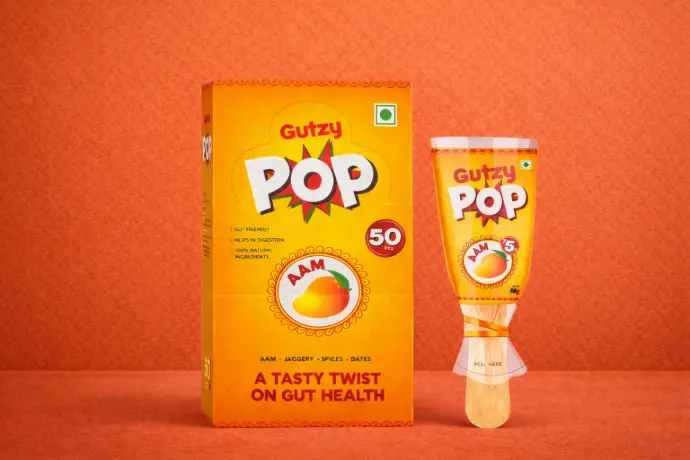 Munico Gutzy Pop Mango Digestive Candy for Gut Health | Made with Real Mango, Jaggery, Dates & Spices | Khatta Meetha Aam Toffee | Gut-Friendly Treat for Adults & Kids (50 Pcs)