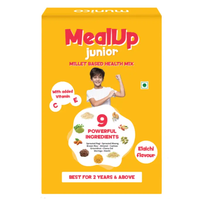 Munico MealUp Junior Millet Health Mix for Kids 2+ | Sprouted Ragi, Almonds & Vitamins | Elaichi Flavour Drink Powder (400g, Pack of 3)