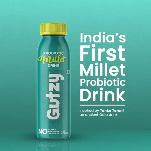 Munico Gutzy Probiotic Millet Drink for Gut Health & Digestion Support | No Added Sugar | Lemon & Ginger Flavor | Healthy Millet-Based Probiotic Beverage for Men & Women (250ml, Pack of 6)