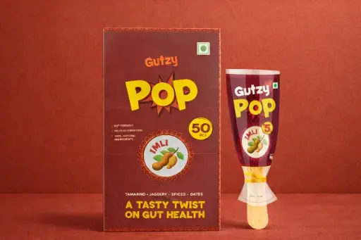 Munico Gutzy Pop Imli Digestive Candy for Gut Health | Tamarind & Jaggery Pops for Digestion | Khatti Meethi Toffee with Dates & Spices | Gut Friendly After-Meal Treat for Adults & Kids - 50 Pcs