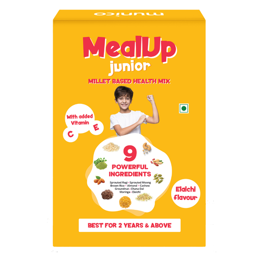 Munico MealUp Junior Millet Based Health Mix Powder with Added Vitamin C & E | Ela chi Flavored Nutrition Powder for Kids 2 Years & Above - 400g (Pack of 6)